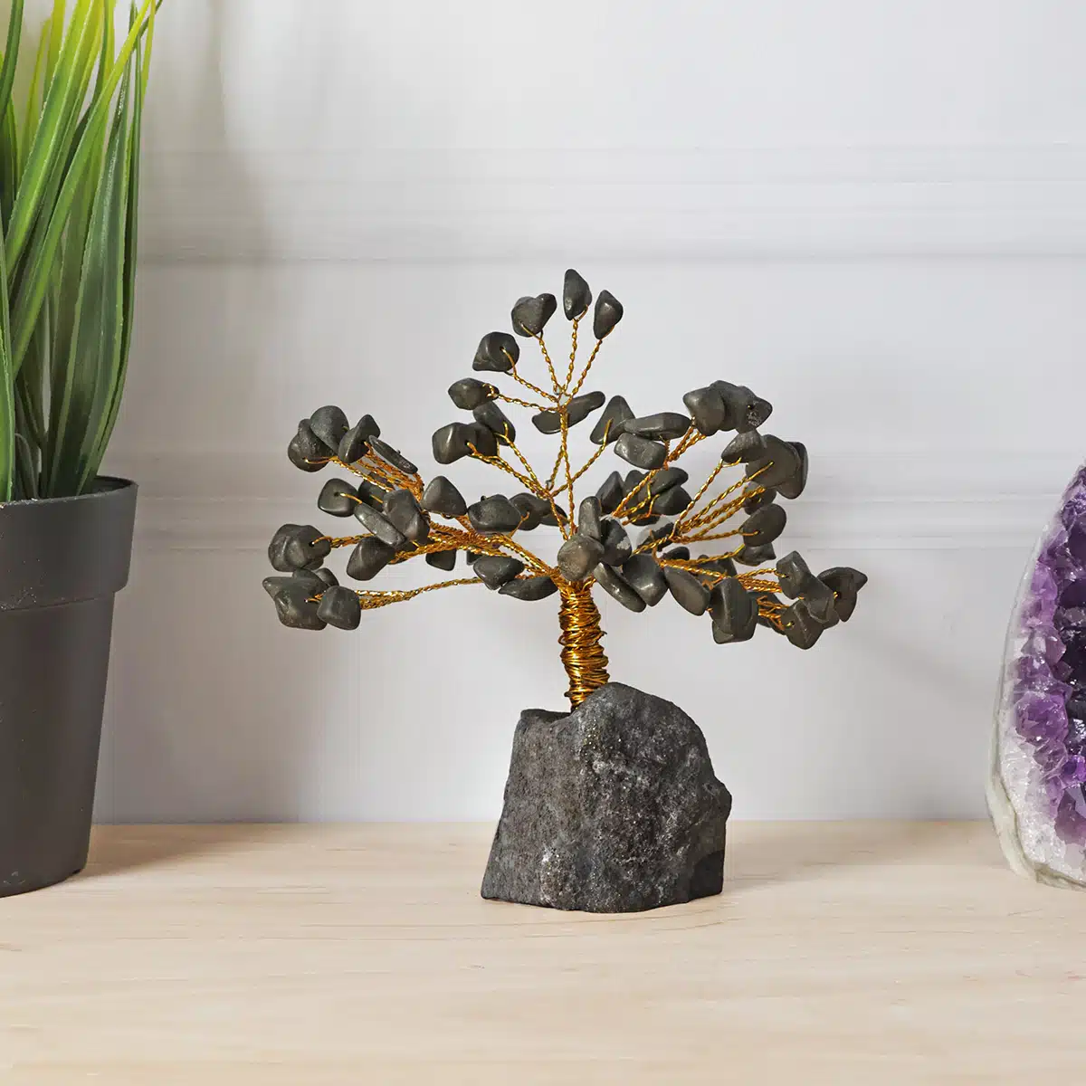Pyrite Chips Tree With Raw Stone Root Beads