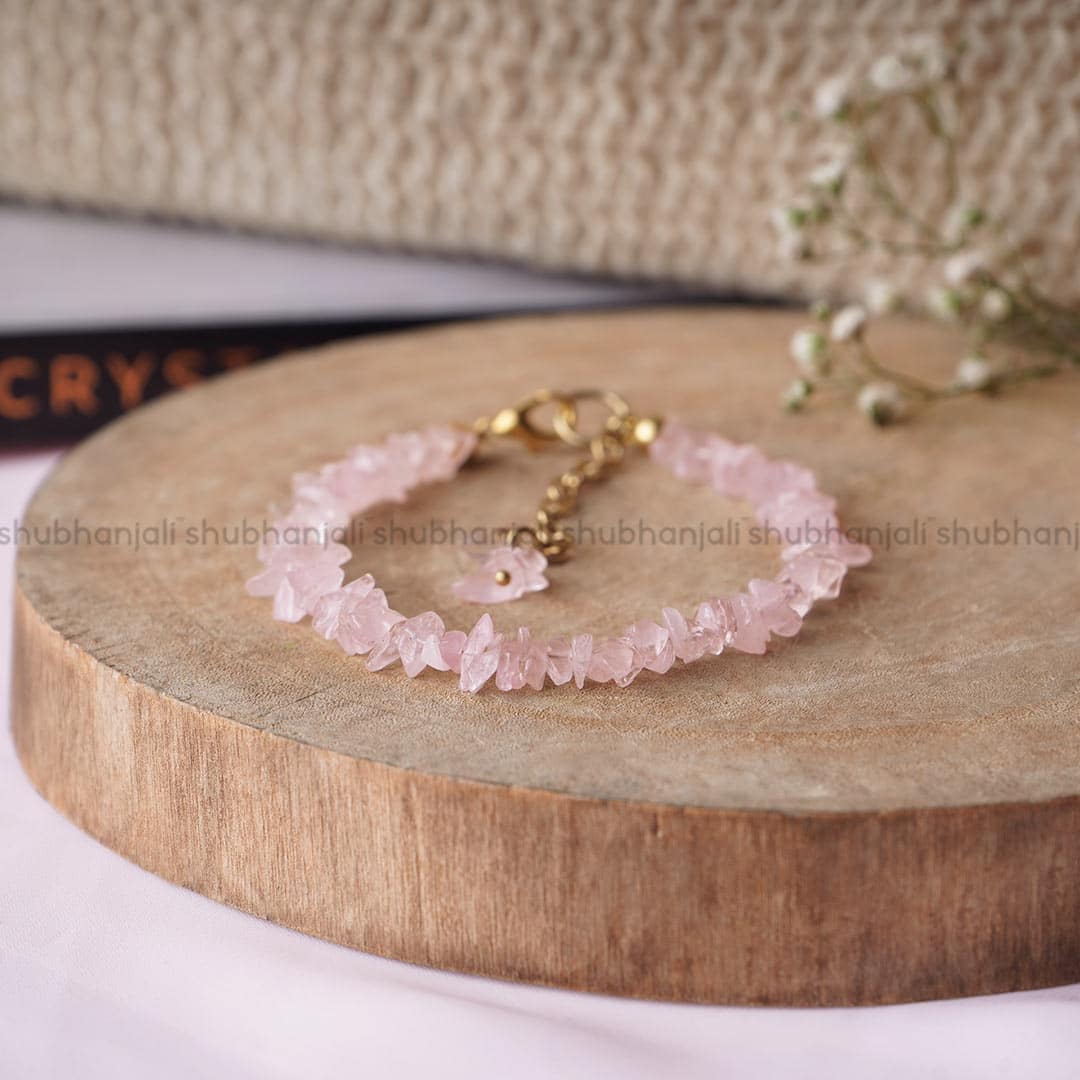 Crystal Bracelet Buy Online Rose Quartz Chips Chain Bracelet