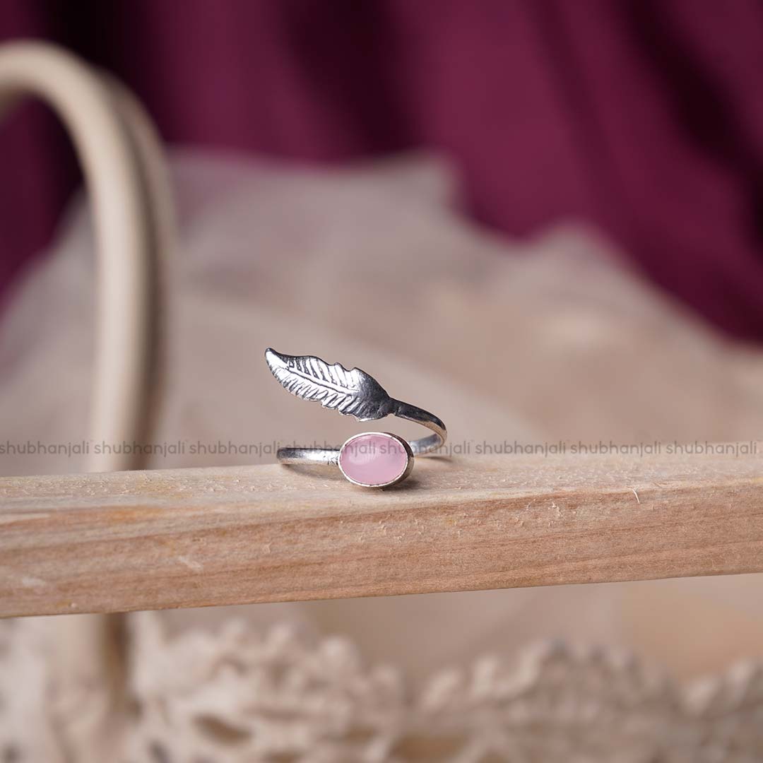 Shubhanjali-Rose-Quartz-Feather-Ring