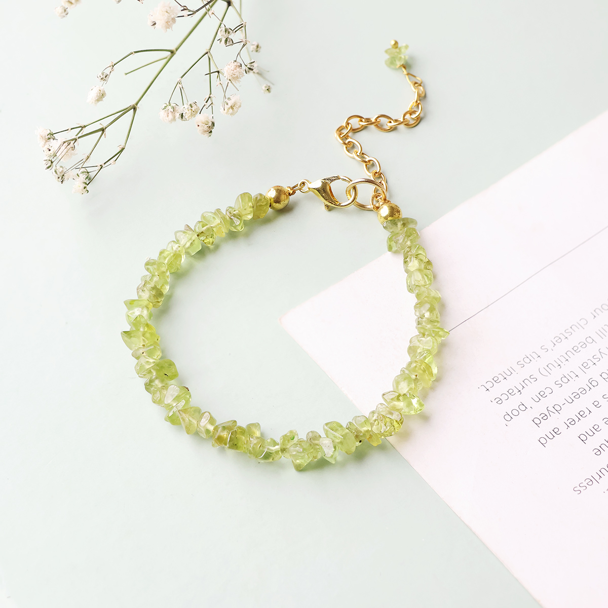 peridot chips chain bracelet -Shubhanjali Store (4) peridot chips chain bracelet ( synthetic )