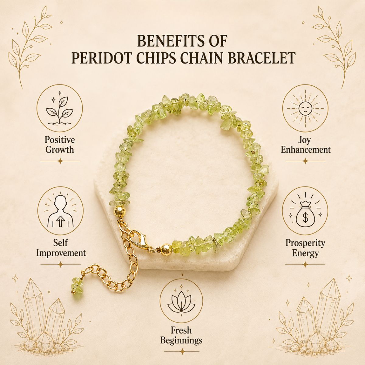 peridot chips chain bracelet peridot chips chain bracelet ( synthetic )