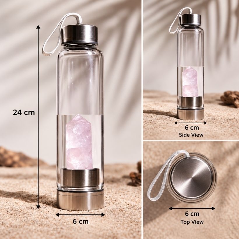 Glass Water Bottle With Rose Quartz Pencil glass water bottle with rose quartz pencil