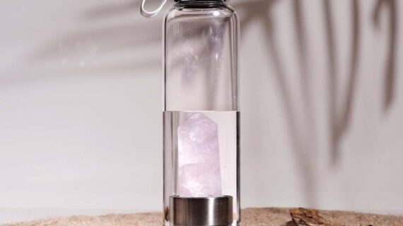 Glass Water Bottle With Rose Quartz Pencil