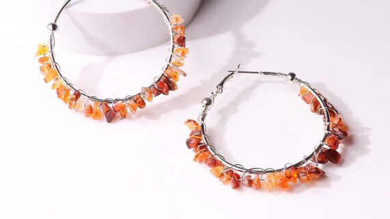 Red Carnelian Chips Huggie Hoops Earring