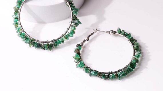 Green Jade Chips Huggie Hoops Earring