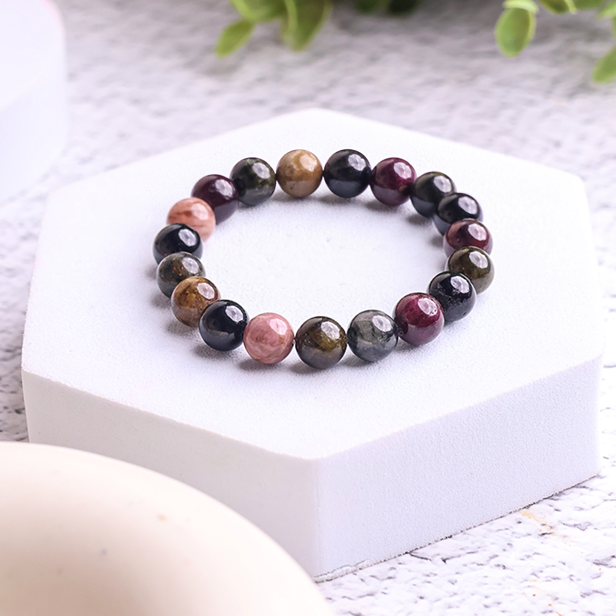 Multi Tourmaline Bracelet 10 mm multi tourmaline round beads bracelet