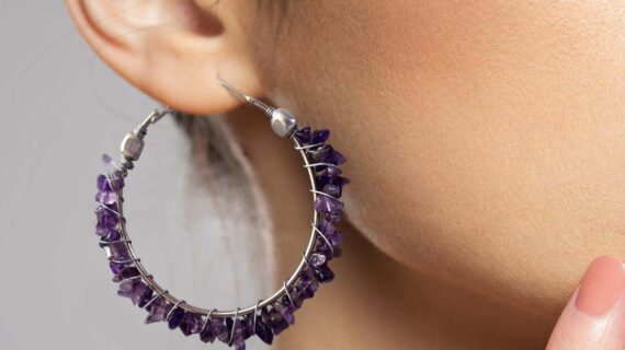 Amethyst Chips Huggie Hoops Earring