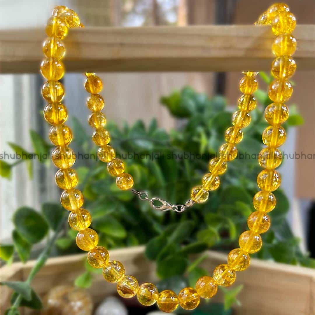 Natural Yellow Citrine Beaded Necklace – 20" Strand, 205 Carats, Round Cut Gemstone Jewelry For Women