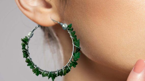 Green Jade Chips Huggie Hoops Earring