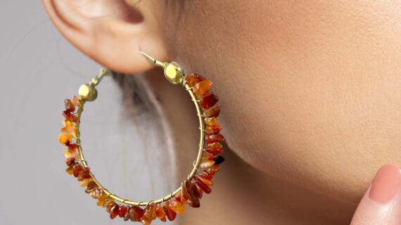 Red Carnelian Chips Huggie Hoops Earring