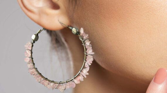 Rose Quartz Chips Huggie Hoops Earring