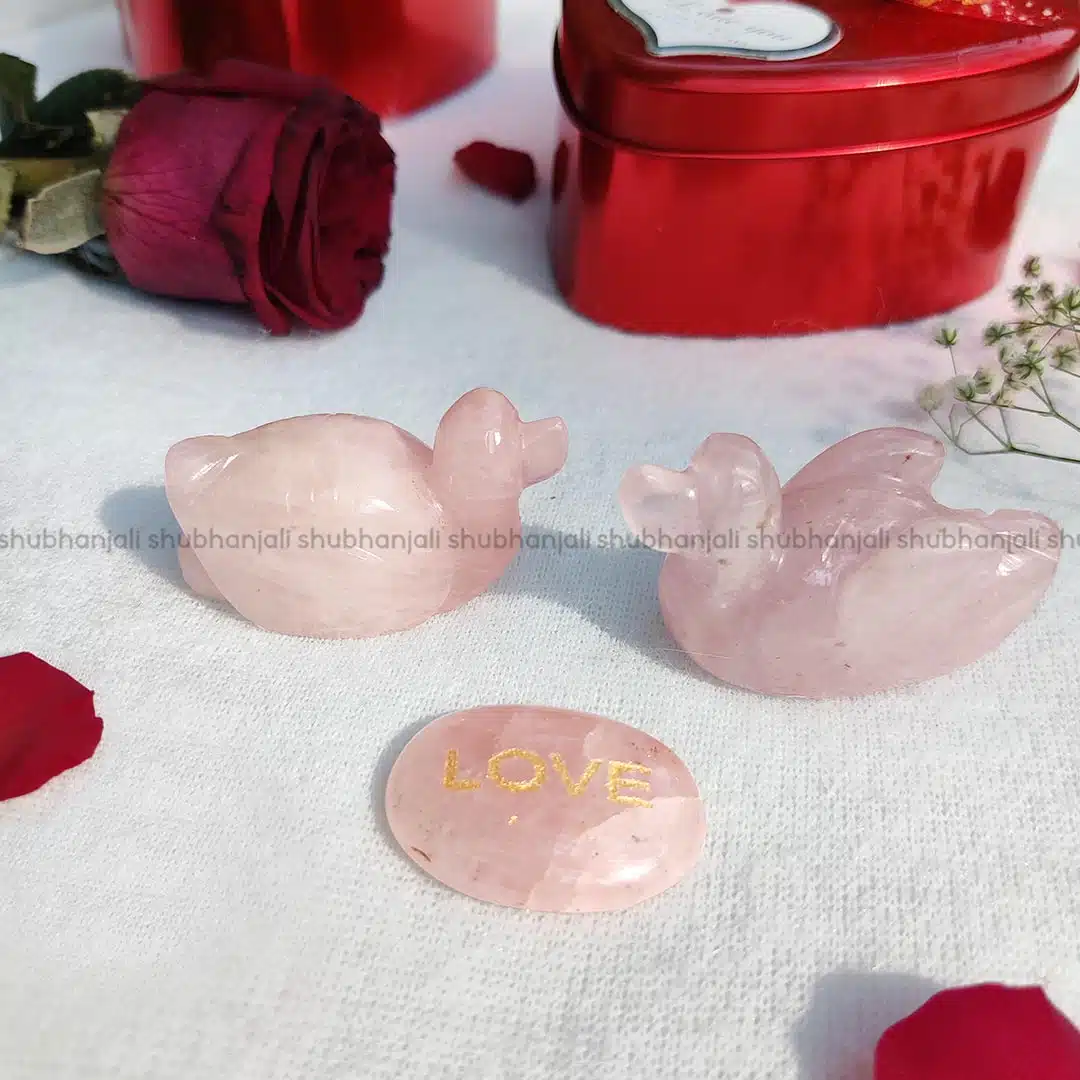 Rose Quartz Duck Pair and Switch Word, Valentine Gift
