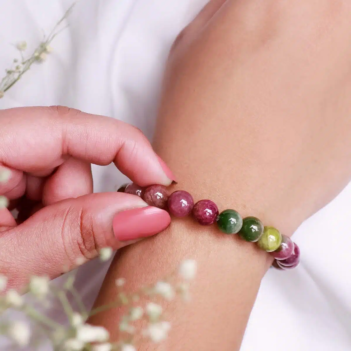 Shubhanjali-Watermelon Tourmaline Round Beads Bracelet (2) Shop Premium Watermelon Tourmaline Round Beads Bracelet