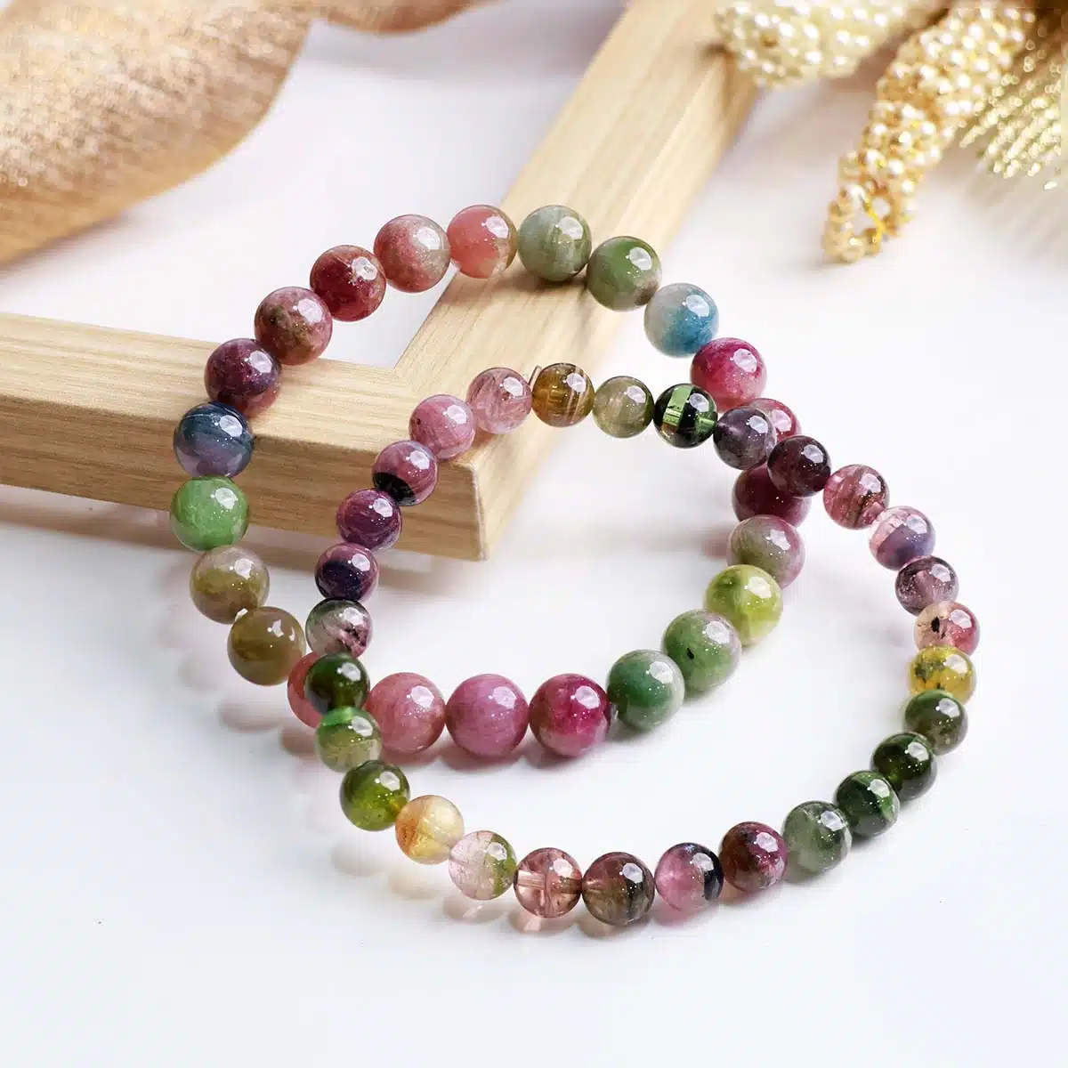 Shubhanjali-Watermelon Tourmaline Round Beads Bracelet (3) Shop Premium Watermelon Tourmaline Round Beads Bracelet