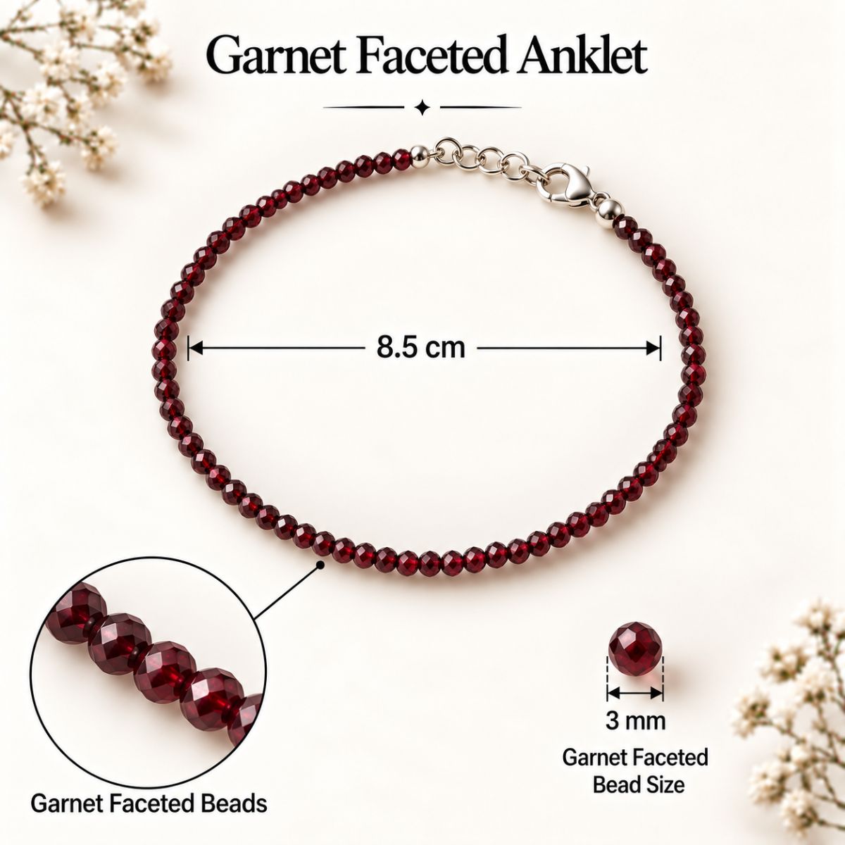 Garnet Faceted Beads Anklet (3MM) garnet faceted beads anklet (3mm)