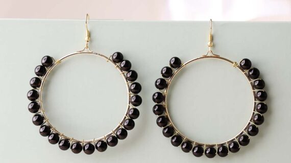 Black Tourmaline Beads Hook Earring