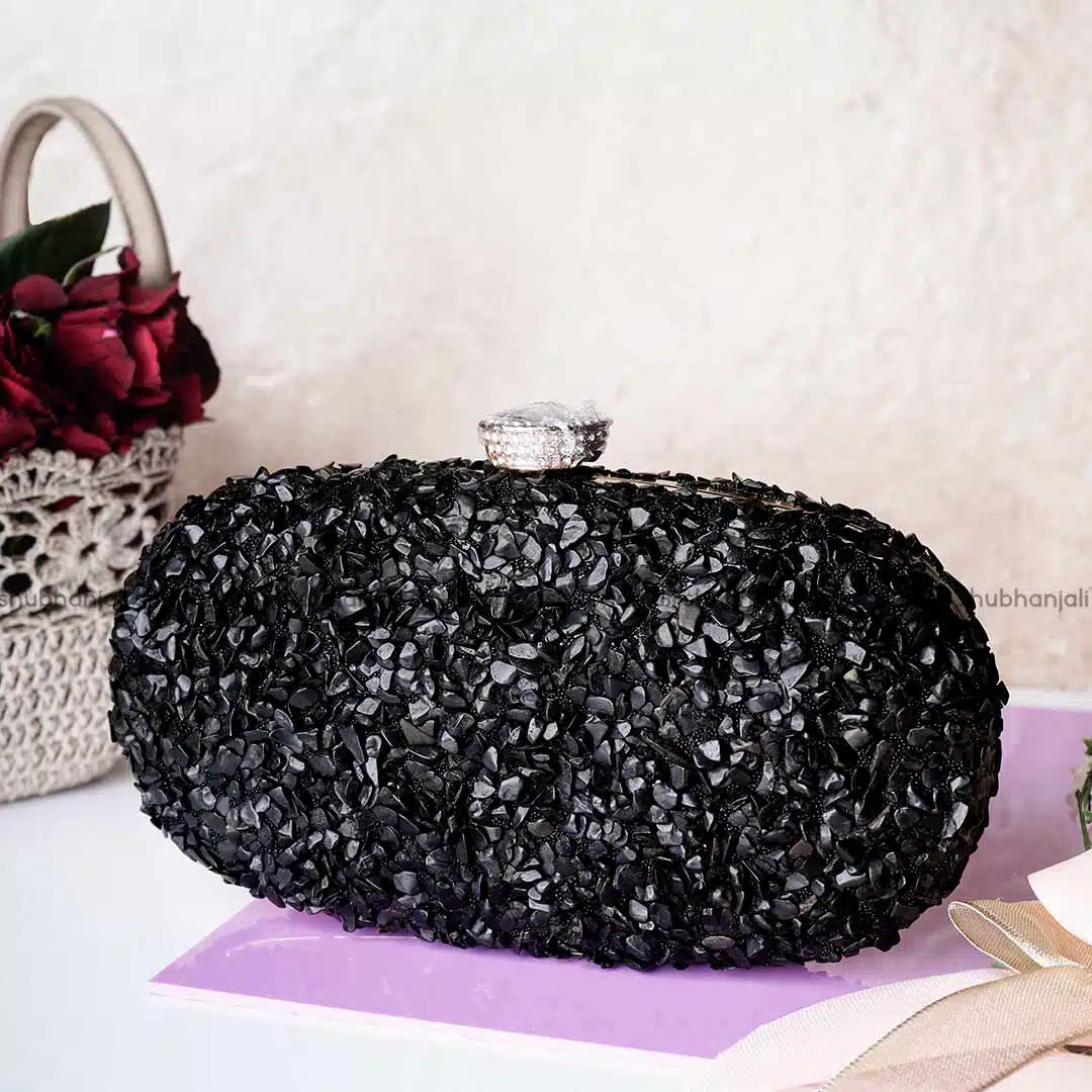 Black Agate Chips Stone Clutch (Handbag)