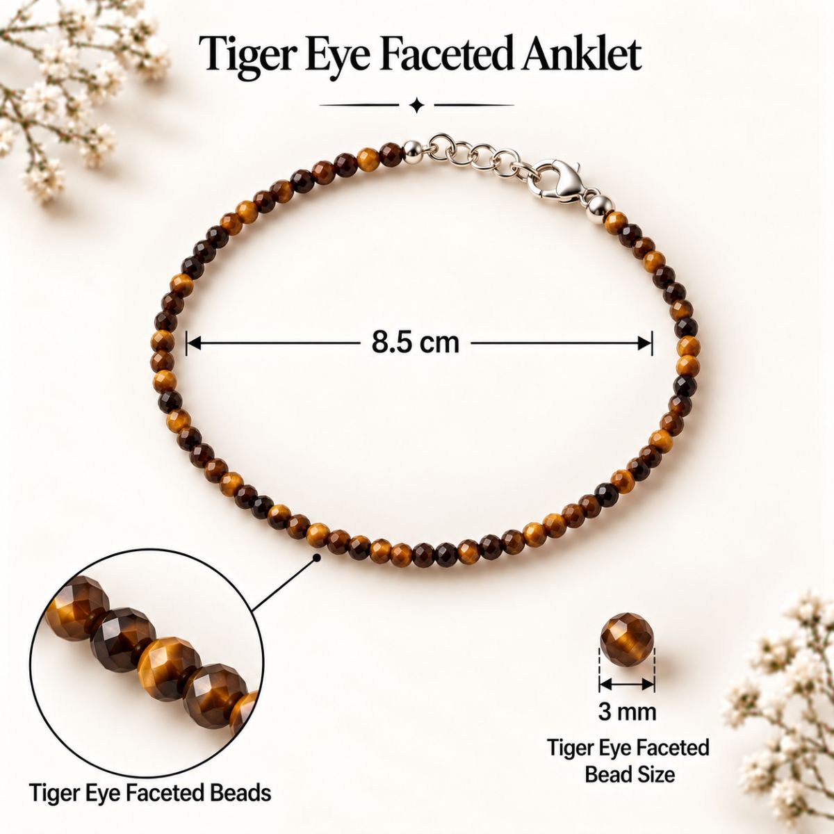 Tiger Eye Faceted Beads Anklet (3MM) tiger eye faceted beads anklet (3mm)