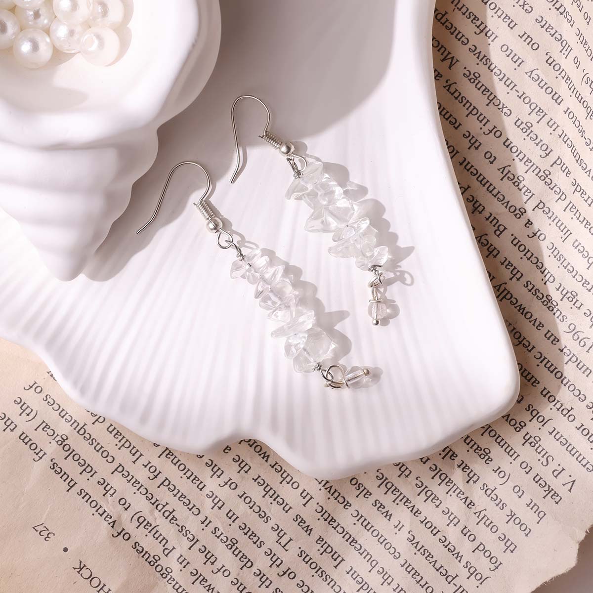 Clear Quartz Chips Hook Earrings (2)
