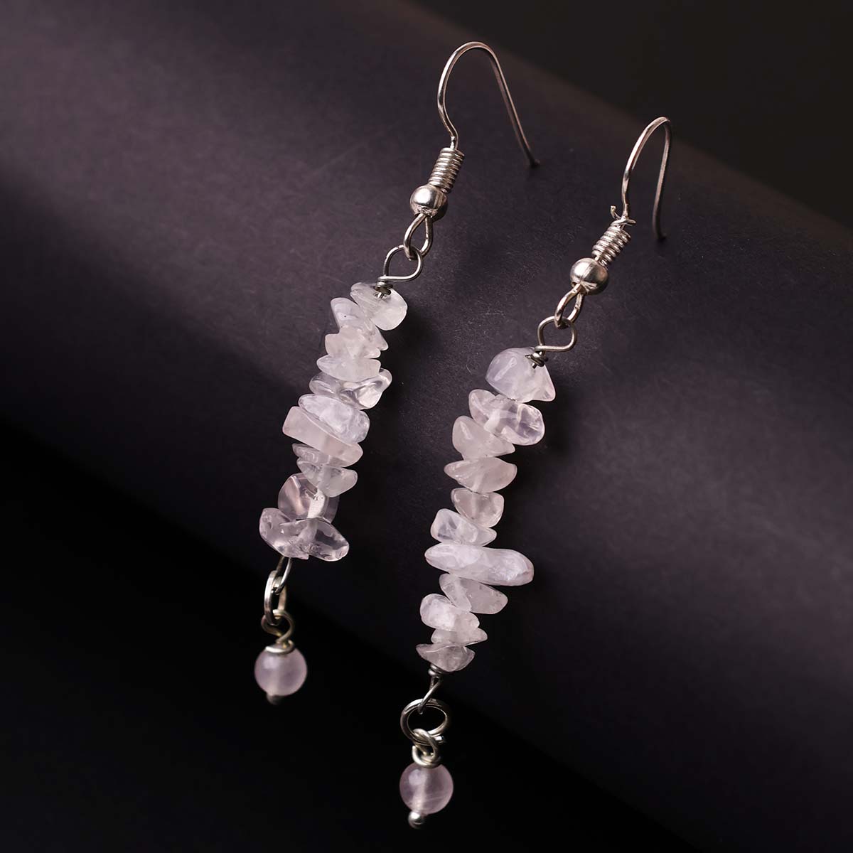 Rose Quartz Chips Hook Earrings (1)