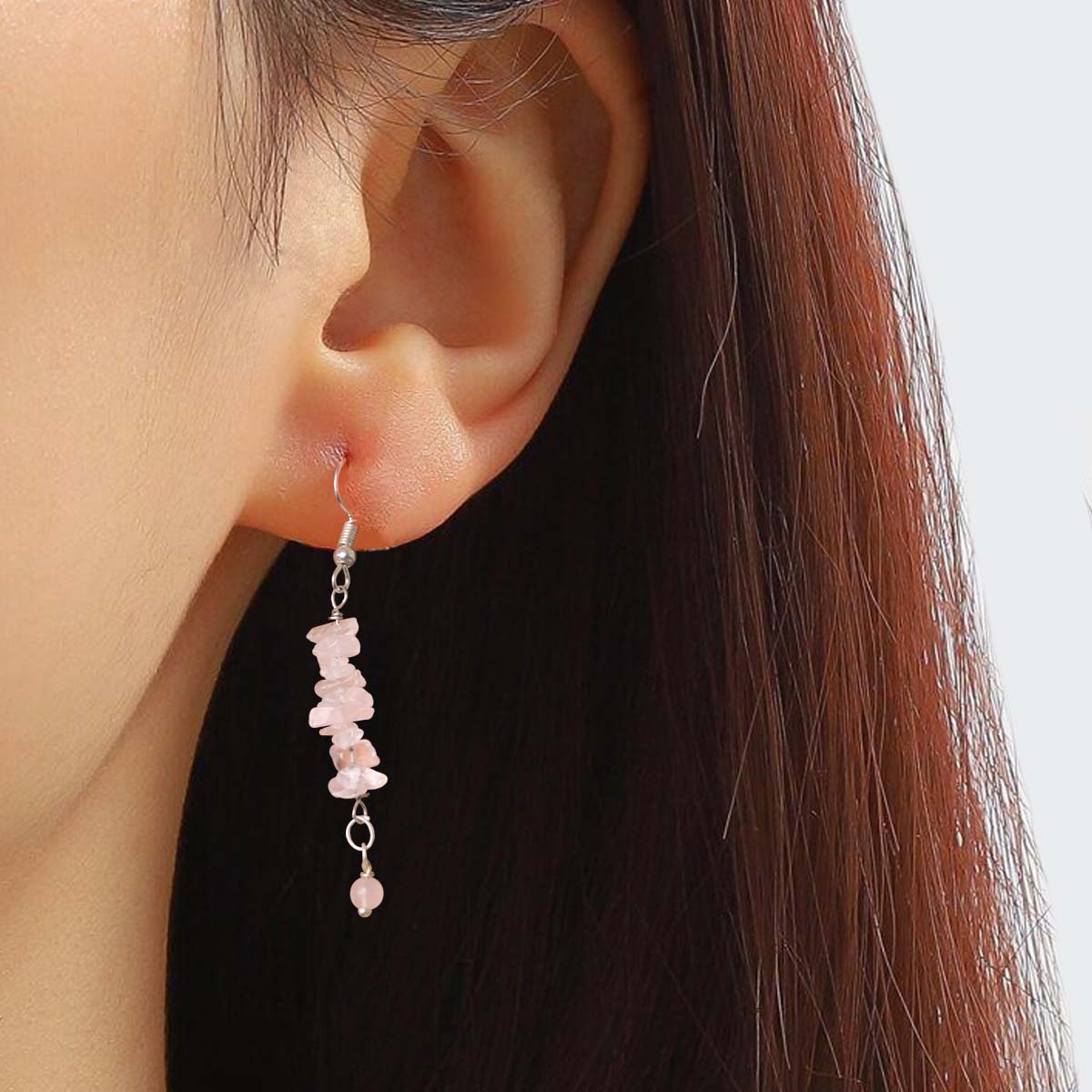 Rose Quartz Chips Hook Earrings (2)