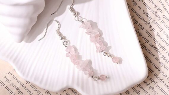 Rose Quartz Chips Hook Earrings