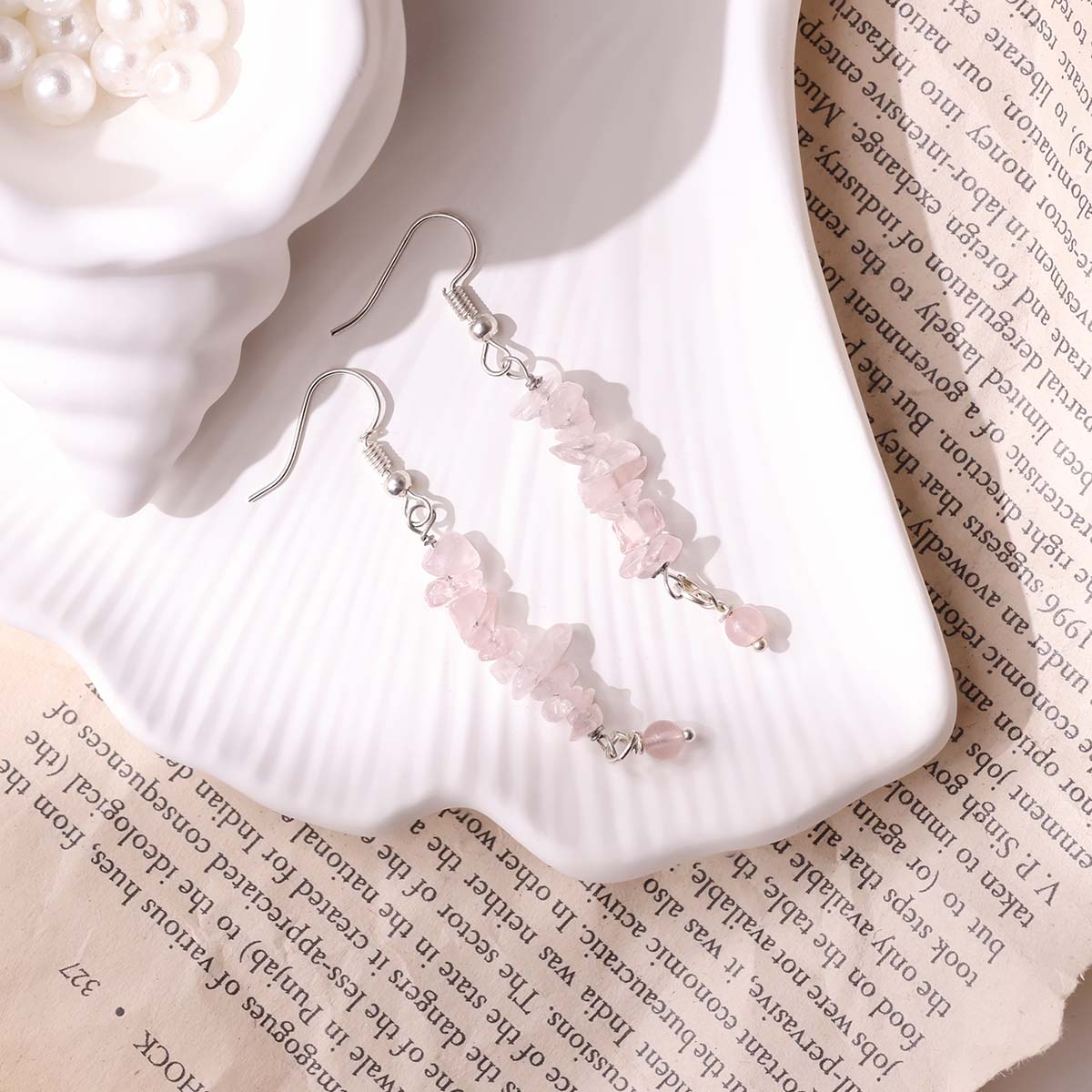Rose Quartz Chips Hook Earrings (4)