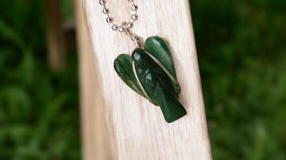 Green Jade Angel Wire Wrapped Pendant