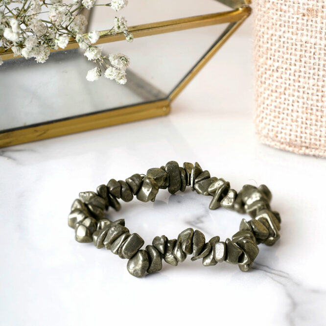 Natural Pyrite Crystal Chips Stone Bracelet