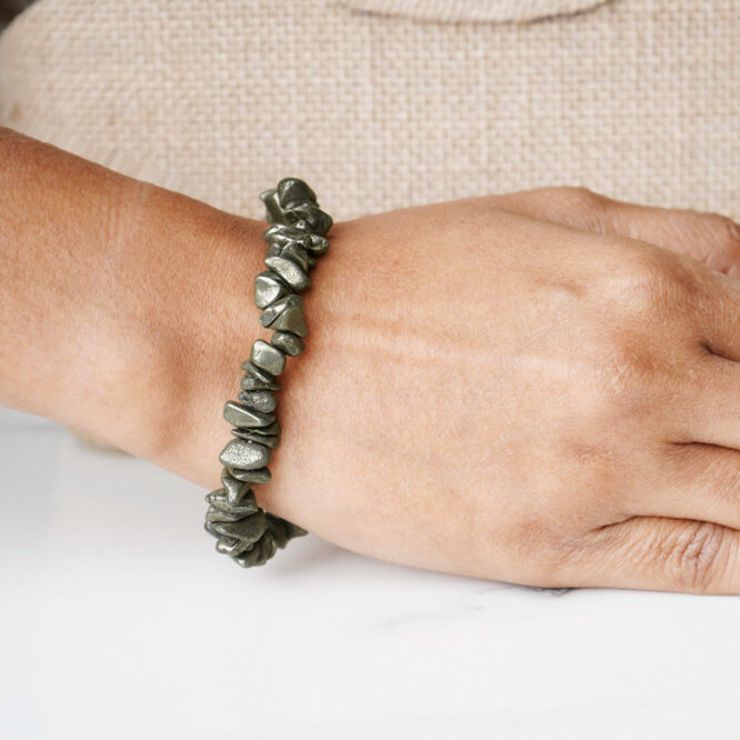 Natural Pyrite Crystal Chips Stone Bracelet