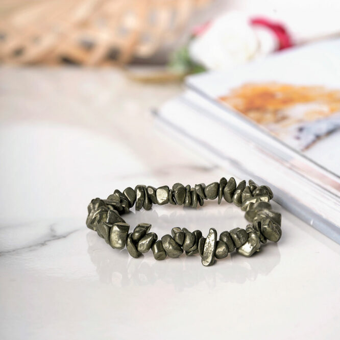 Natural Pyrite Crystal Chips Stone Bracelet
