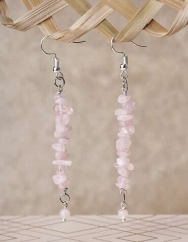 Natural Rose Quartz Crystal Chips Earrings