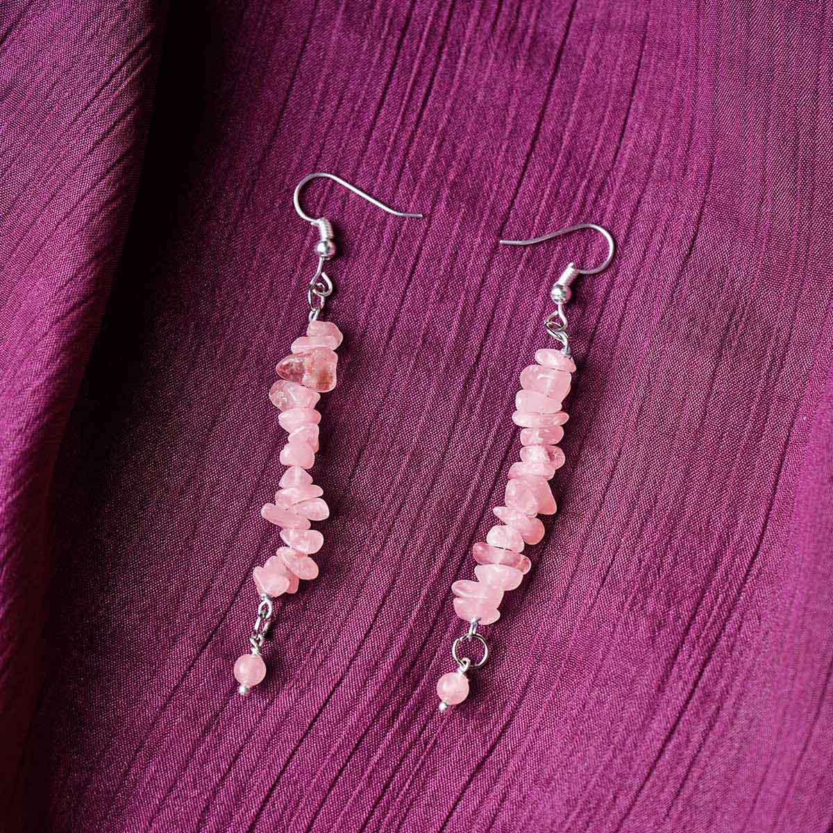 Shubhanjali-Rose Quartz Chips Earrings_2 Natural Rose Quartz Crystal Chips Earrings