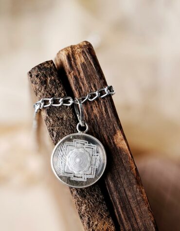 Natural Sphatik Shree Yantra Round Pendant