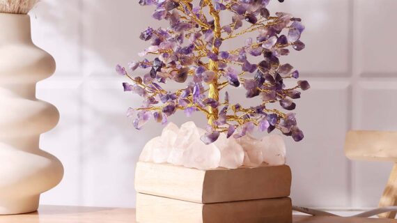 Amethyst Tree With Clear Quart Points Lamp