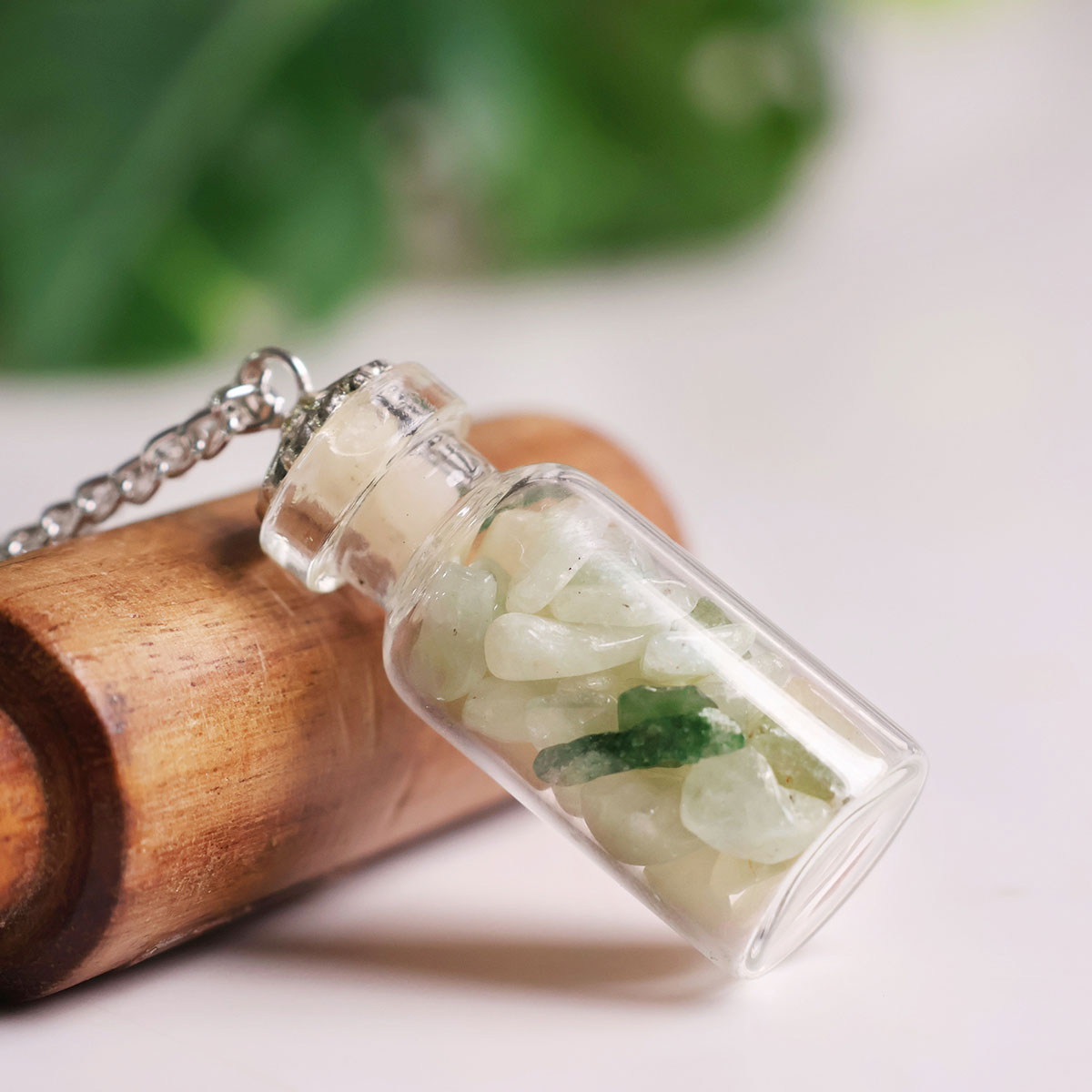Green Aventurine Chips Glass Bottle Pendant (2)