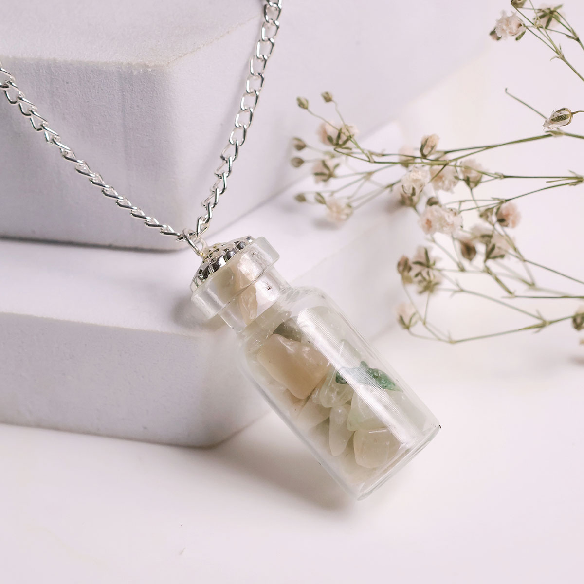 Green Aventurine Chips Glass Bottle Pendant (3)