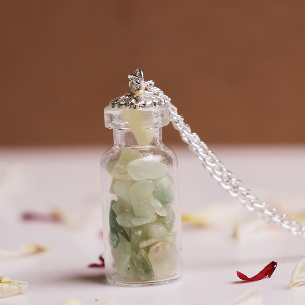 Green Aventurine Chips Glass Bottle Pendant (5)