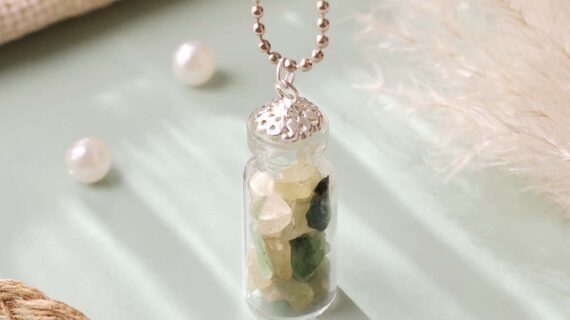 Green Aventurine Chips Glass Bottle Pendant