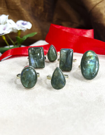 Natural Labradorite Crystal Rings