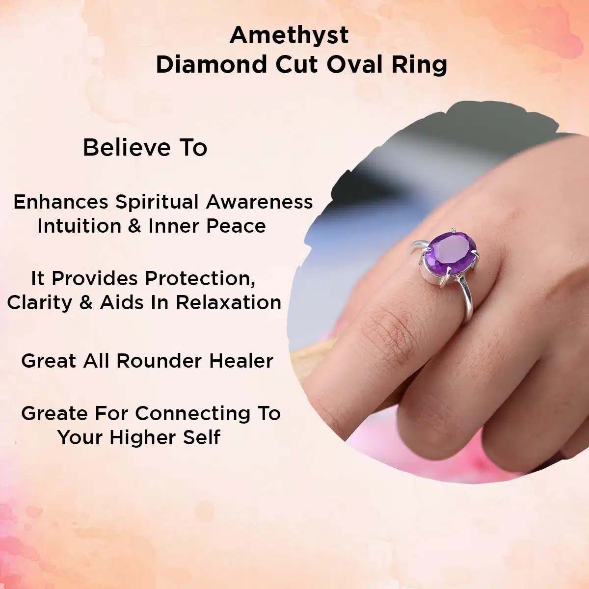 Amethyst Diamond Cut Oval Ring-Shubhanjali (2) Shop Crystal Amethyst Diamond Cut Ring