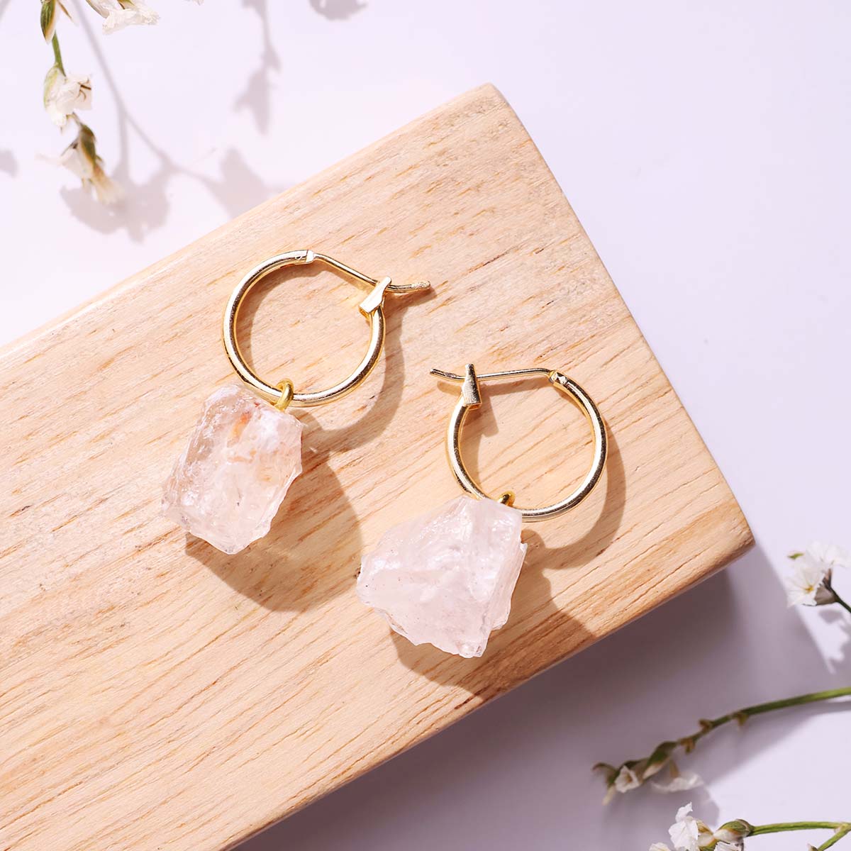 Clear Quartz Raw Hoop Earrings (2)