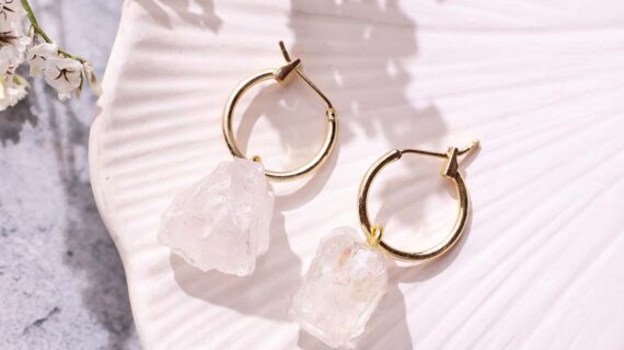 Clear Quartz Raw Hoop Earrings