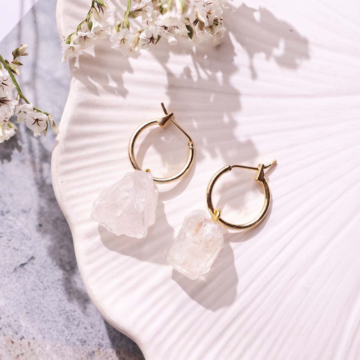 Clear Quartz Raw Hoop Earrings (3)