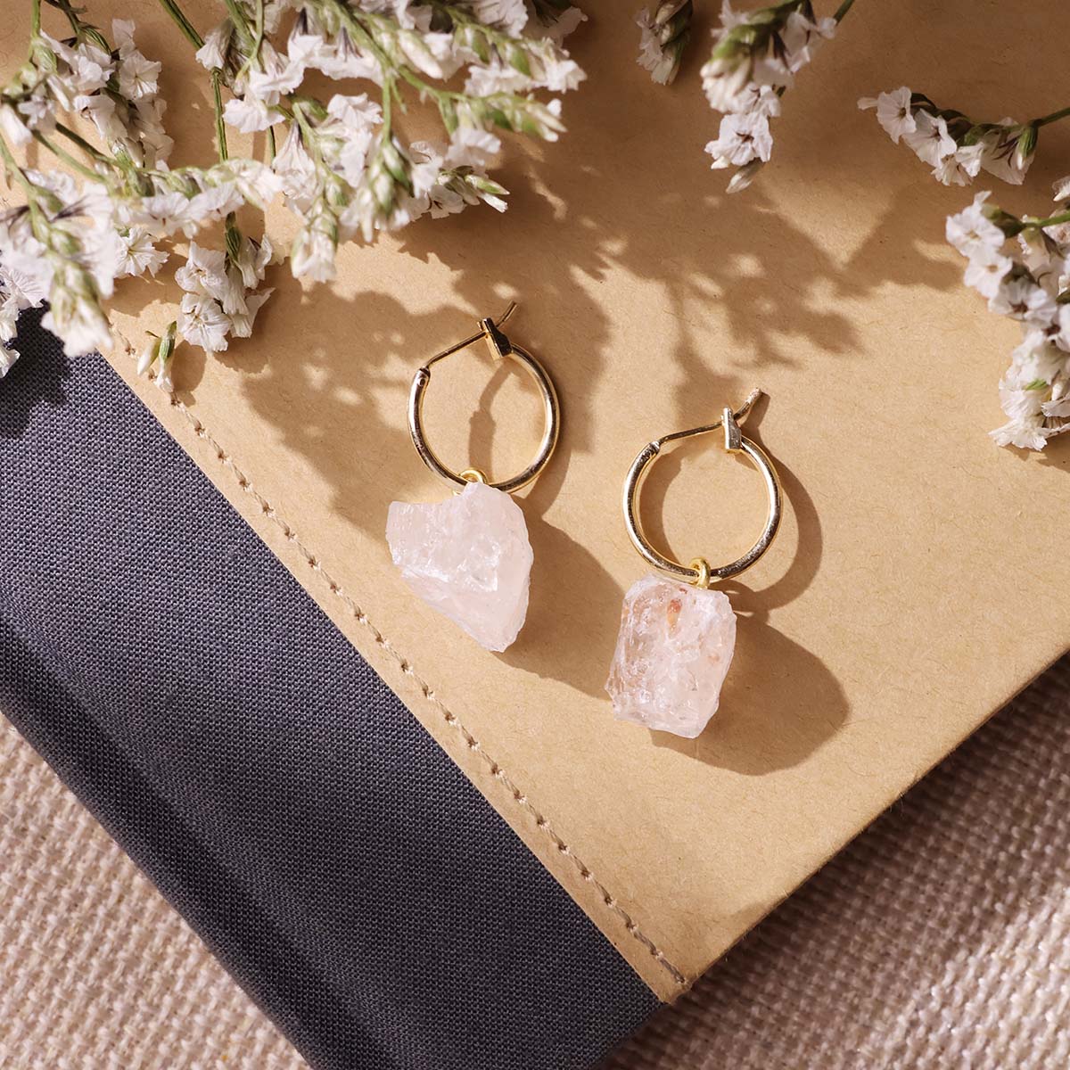 Clear Quartz Raw Hoop Earrings (6)