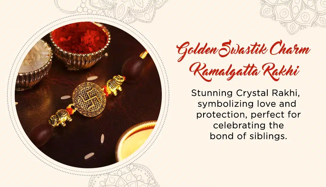 Shop Golden Swastik Charm kamalgatta Rakhi