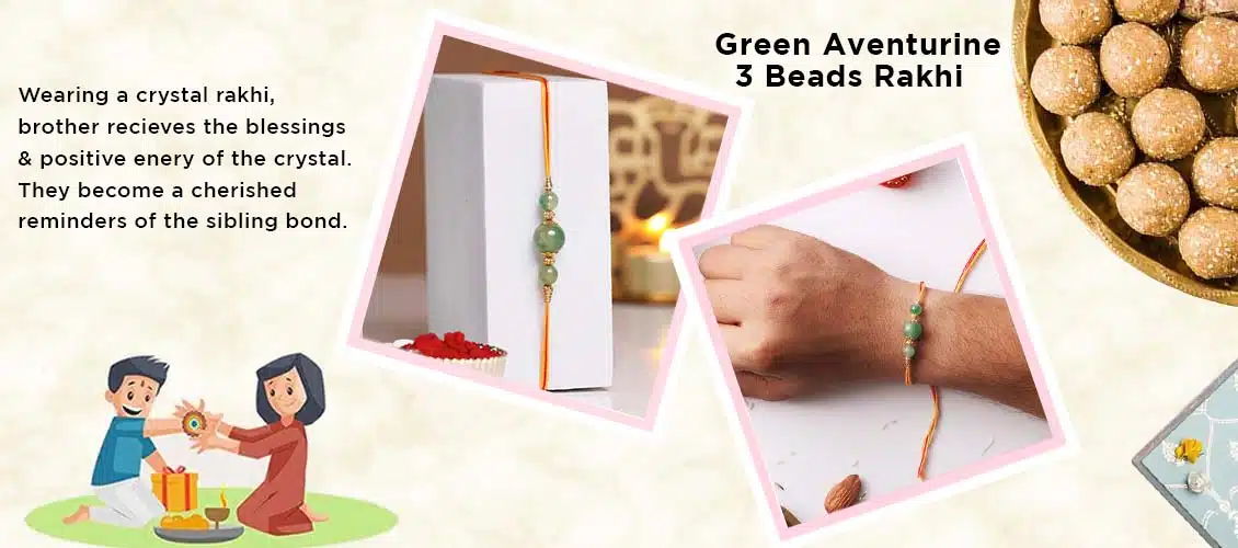 Shop Green Aventurine 3 Beads Rakhi