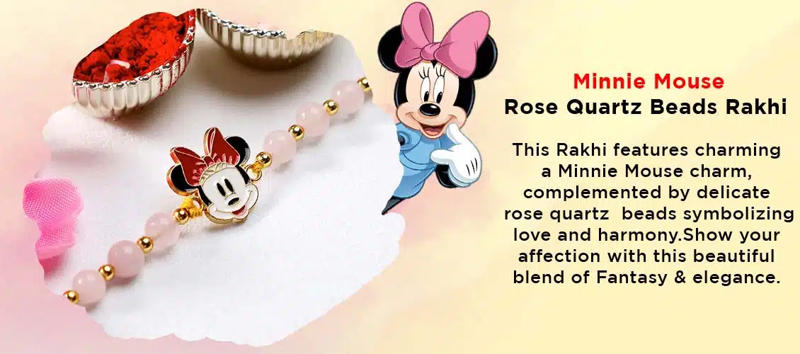 Rose Quartz Beads Minnie Mouse Kids Rakhi Banner