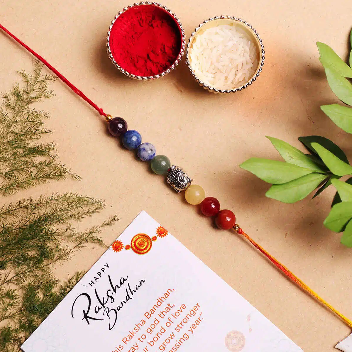 Shubhanjali-Buddha 7 Chakra 8 MM Onyx Crystal Beads Rakhi (4) Shop Buddha 7 Chakra 8 MM Onyx Crystal Beads Rakhi