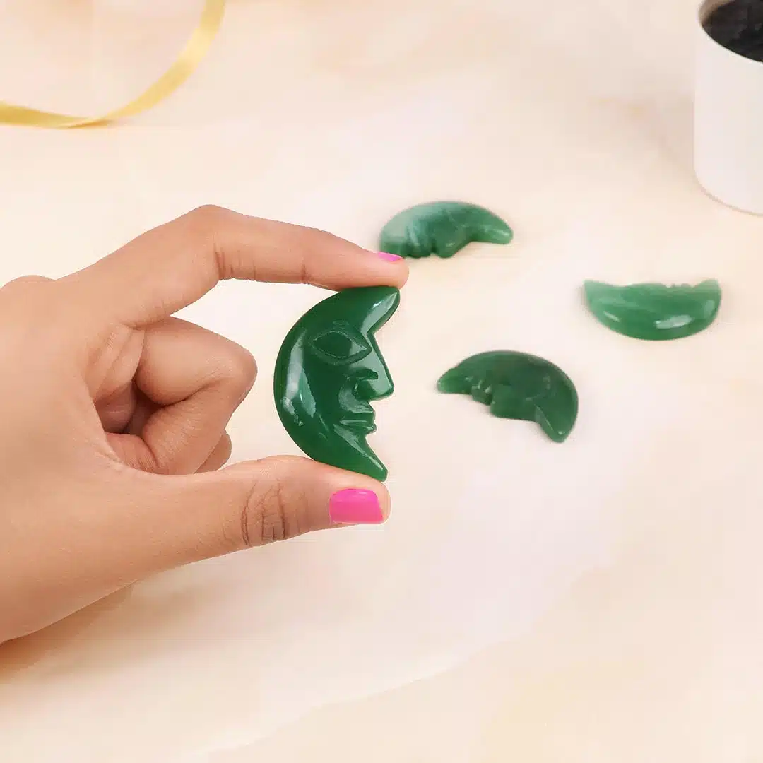 Shubhanjali-Green Aventurine Half Moon Face. Green Aventurine Half Moon Face